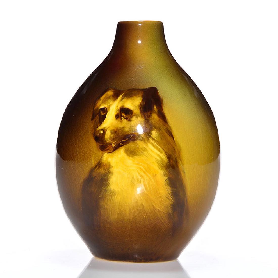 Owens Utopian vase, portrait of small dog,Leffler,4 1/2 (1 of 2)
