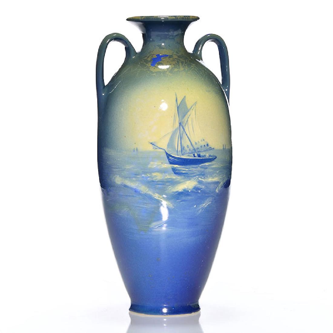 Roseville Azurean, sail boats, W. Myers, 11 1/2 inches (1 of 2)