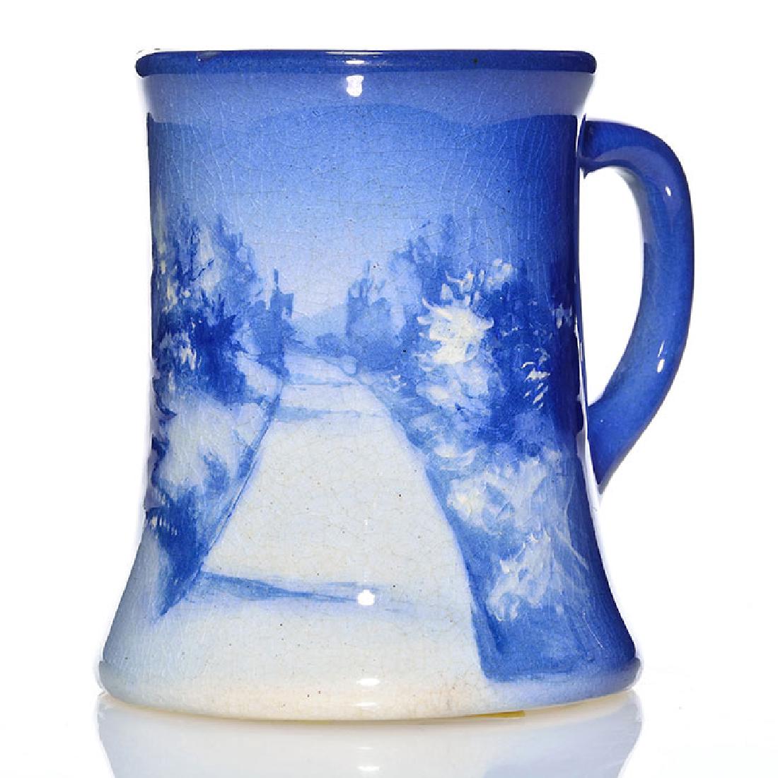 Roseville Azurean mug, country road scene, 4 1/4 inches (1 of 2)