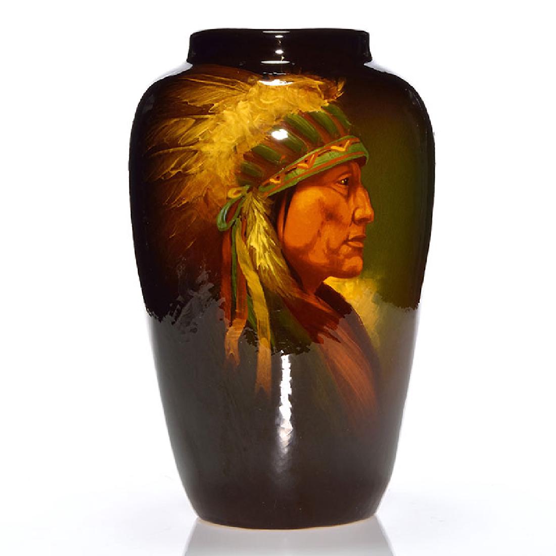 Weller Louwelsa vase, Indian Chief, Burgess 13 1/8 (1 of 2)