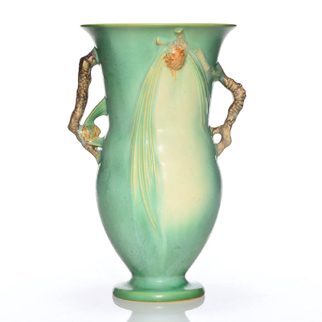 Roseville Pine Cone footed vase, green,911-12, 12 1/8 (1 of 2)
