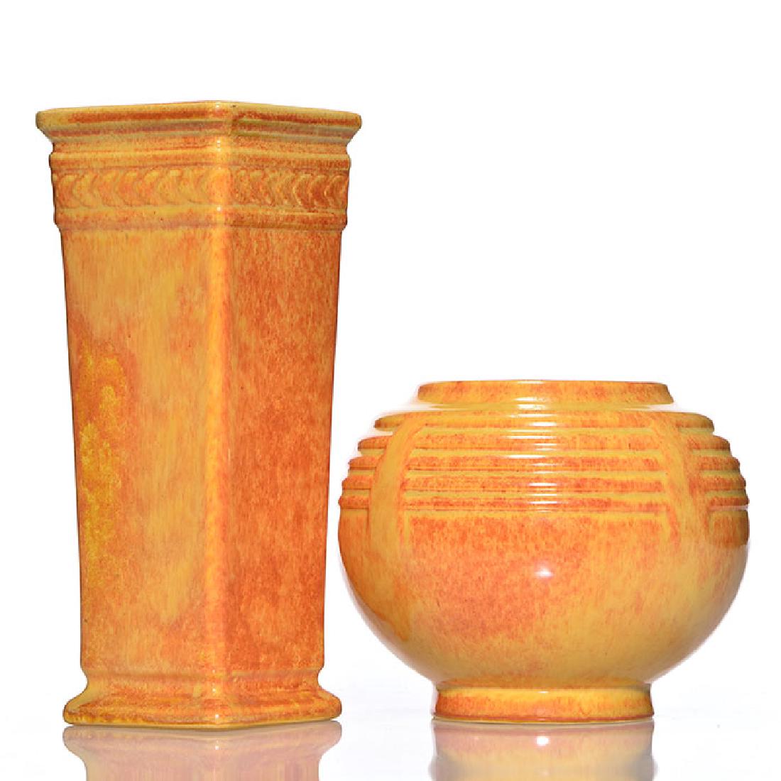 2 Roseville gold Tourmaline vases, shapes 615-9, 238-5 (1 of 2)