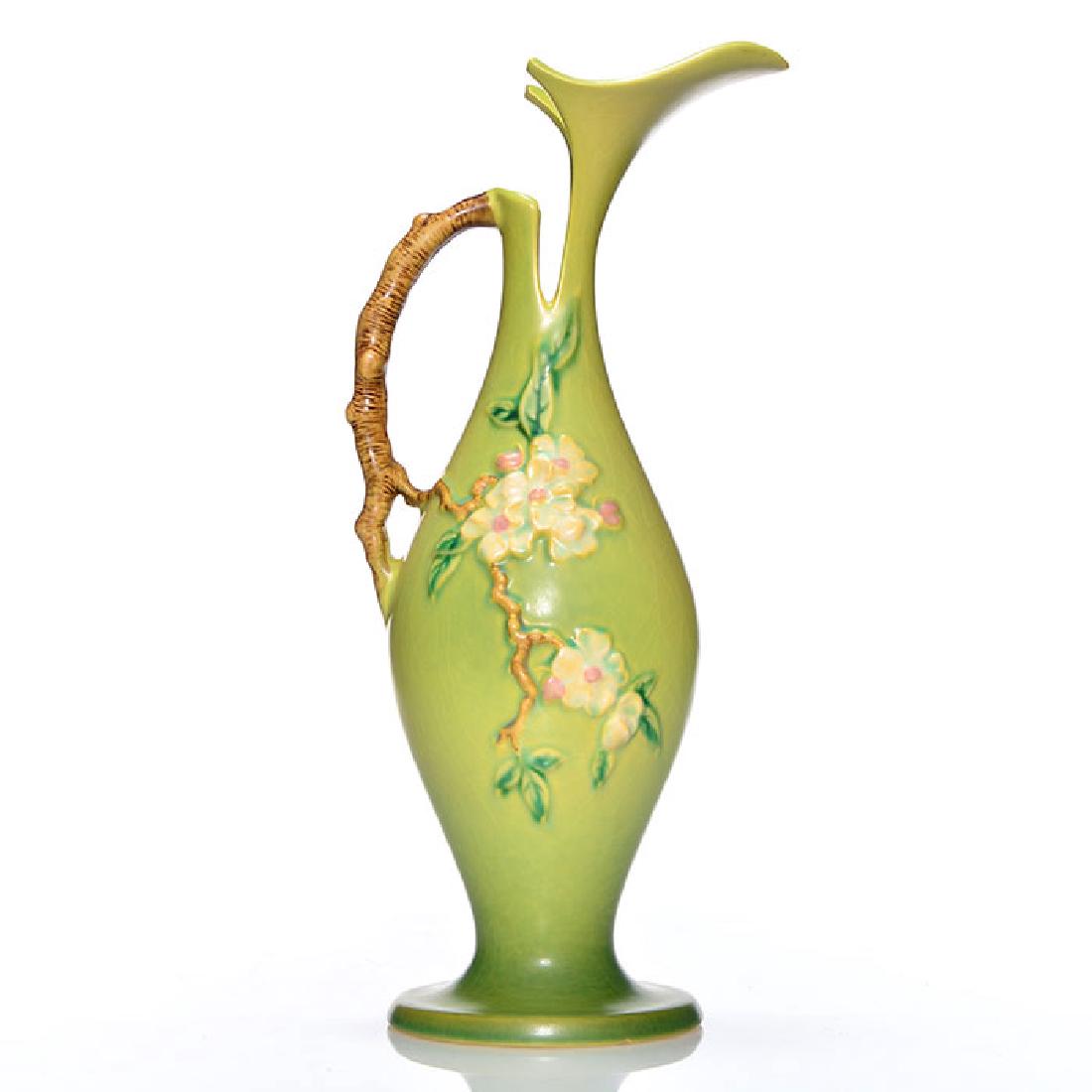 Roseville Apple Blossom ewer, green, 318-15, 15 1/4 (1 of 2)