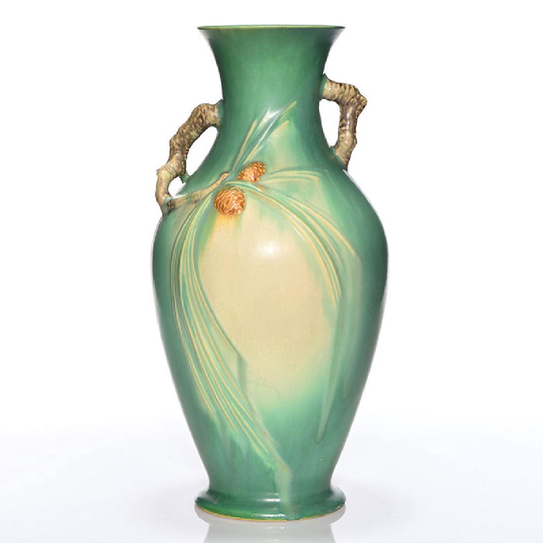 Roseville Pine Cone Vase in Green, shape 807-15, 15 1/2 (1 of 2)