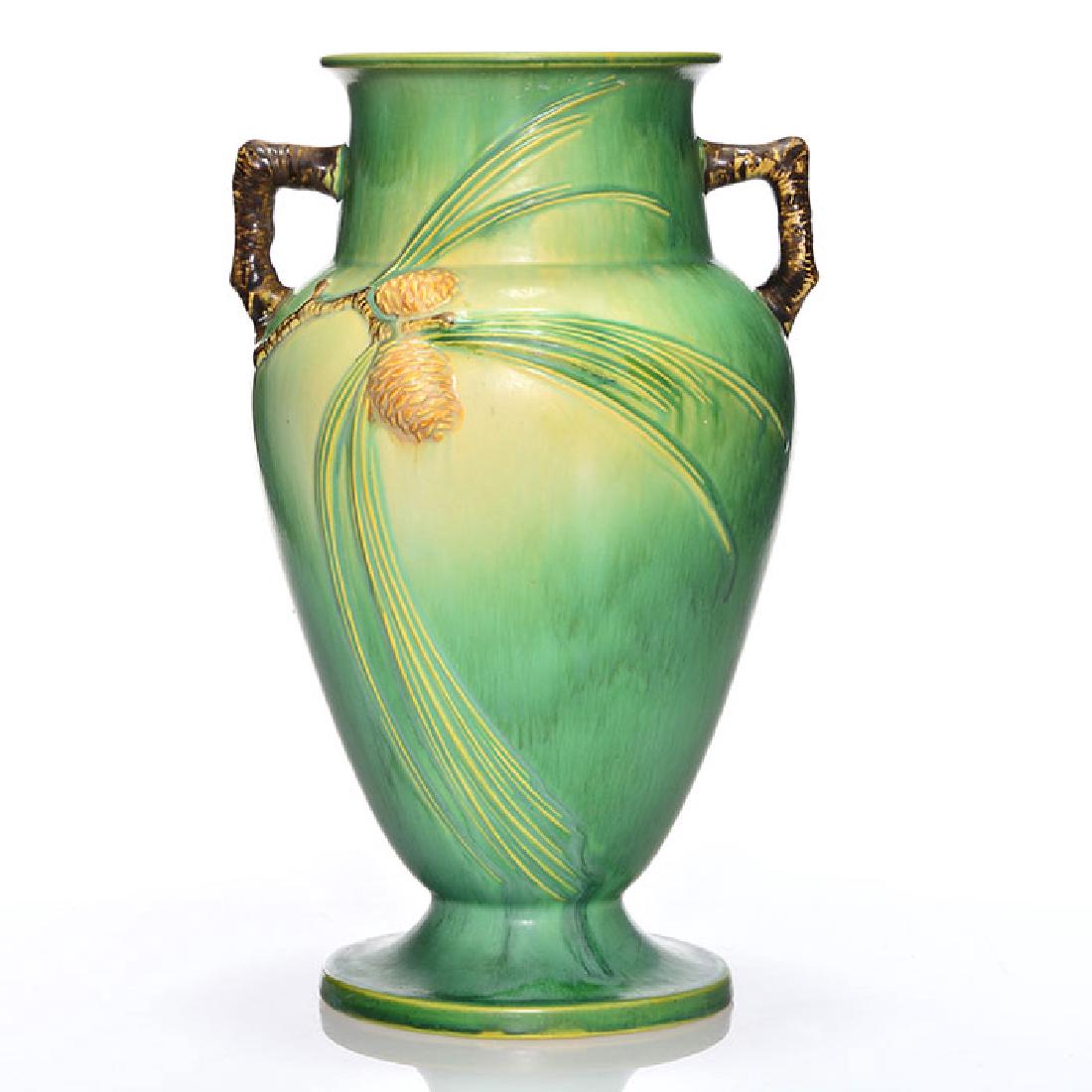 Roseville Pine Cone vase, green, shape 713-14, 14 1/4 (1 of 2)