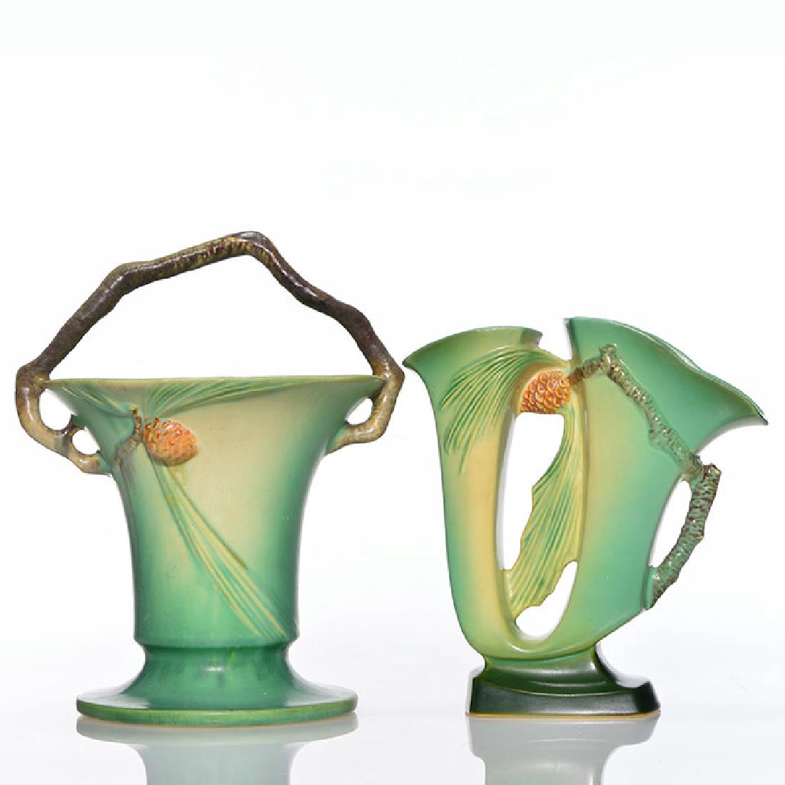 2 Roseville Pine Cone green, shape 338-10, 473-8 (1 of 1)