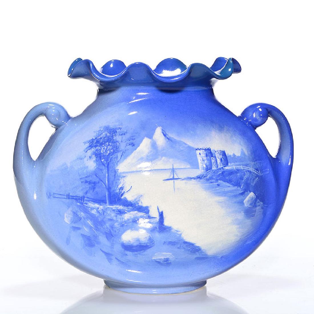 Roseville Azurean bean pot,ruffled top,Myers,9X11 1/2 (1 of 2)