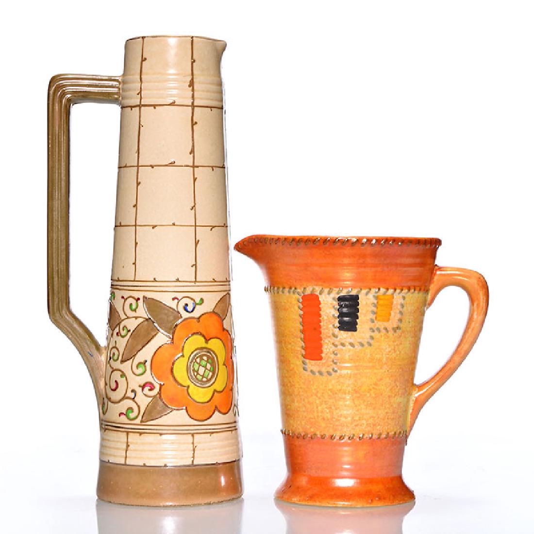 2 Charlotte Rhead pitchers, 6 3/8 inches, 11 1/8 inches (1 of 2)