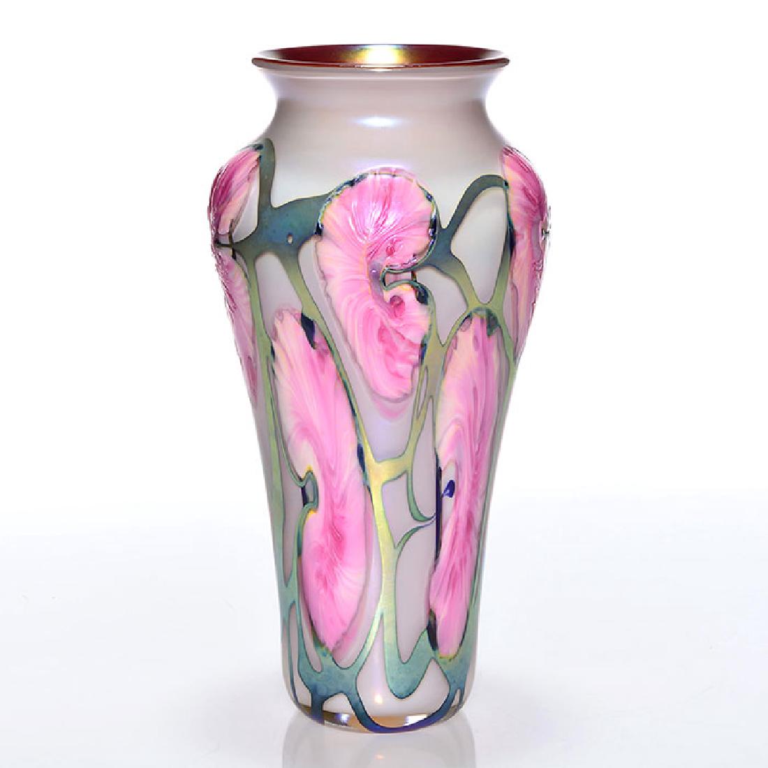 John Lotton vase, pink leaves, 11 7/8 inches, 1991 (1 of 2)