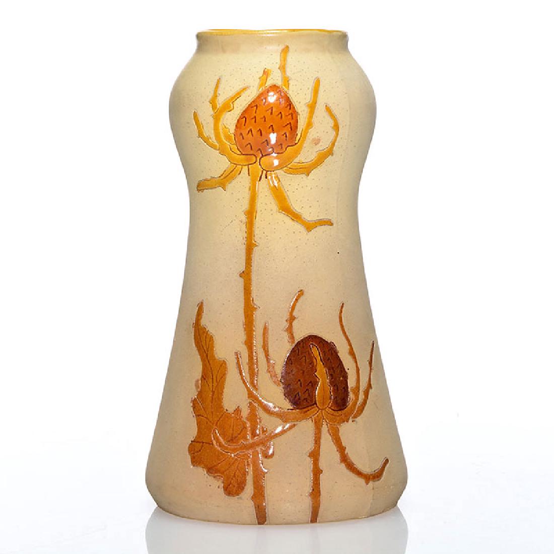 Roseville Woodland vase, teasels, 7 3/4 inches (1 of 2)