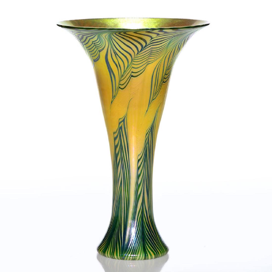 Early Lundberg Studios vase, pull feathers, 11 1/4 (1 of 2)