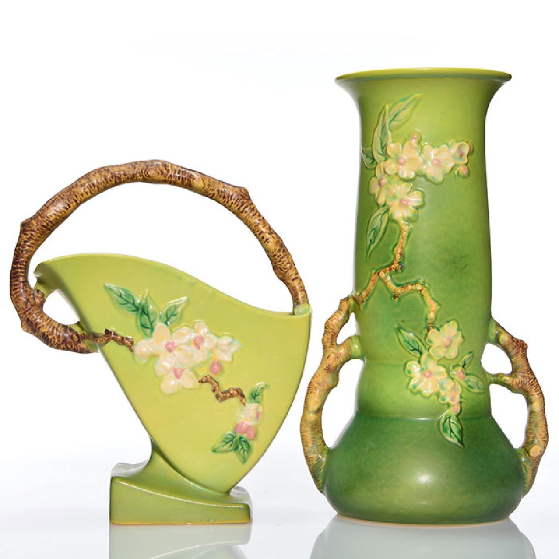 2 Roseville Apple Blossom, 392-15 vase, 311-12 basket (1 of 2)