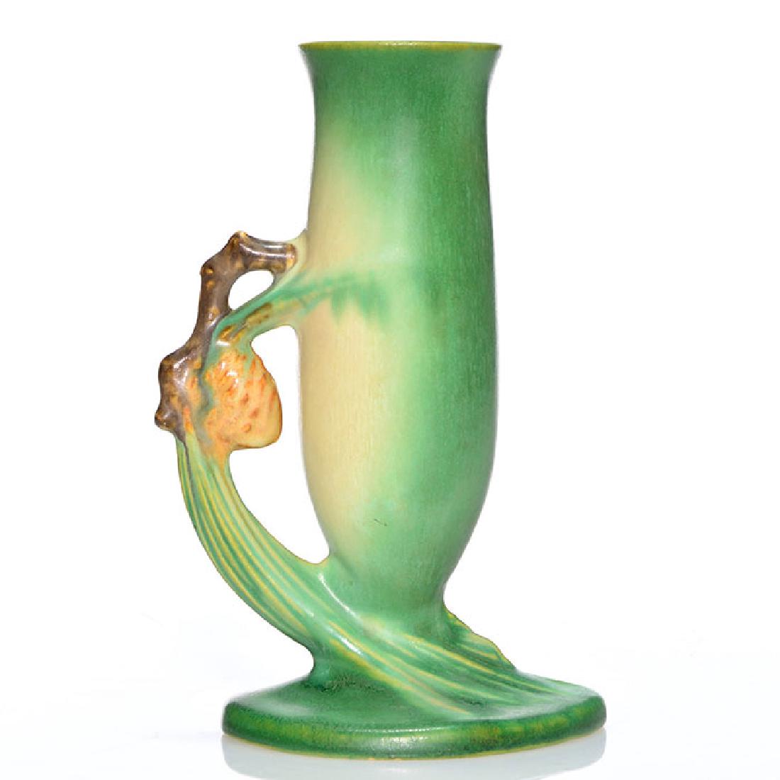 Roseville Pine Cone vase, shape 112-7,green, 7 3/8 (1 of 2)