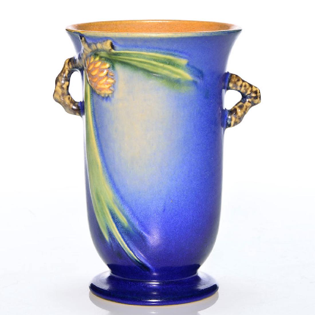 Roseville Pine Cone vase, shape 838-6, blue, 6 1/4 (1 of 2)