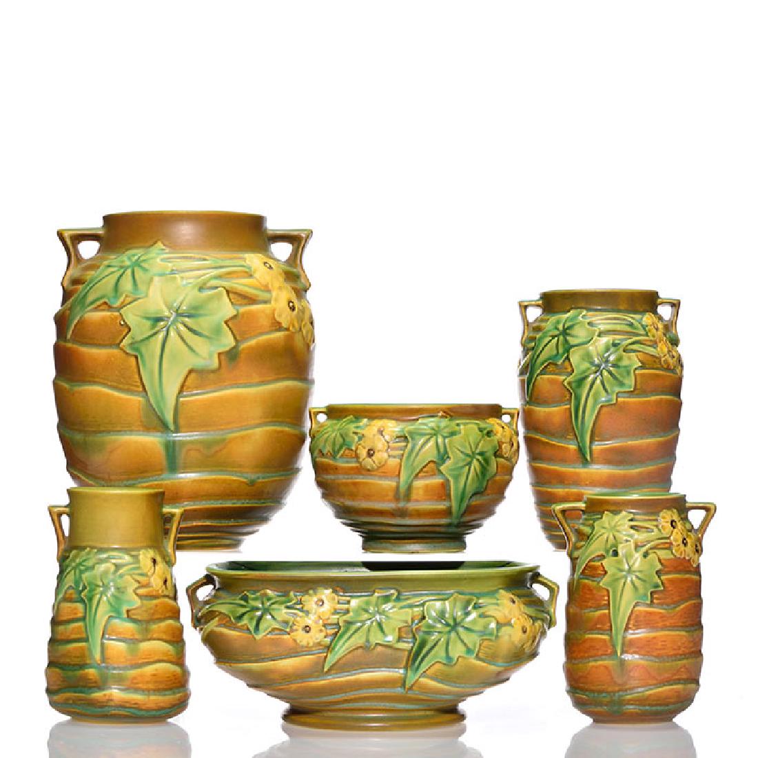 6 Roseville Luffa: 4 vases, 2 bowls, tallest 9 1/4 (1 of 1)