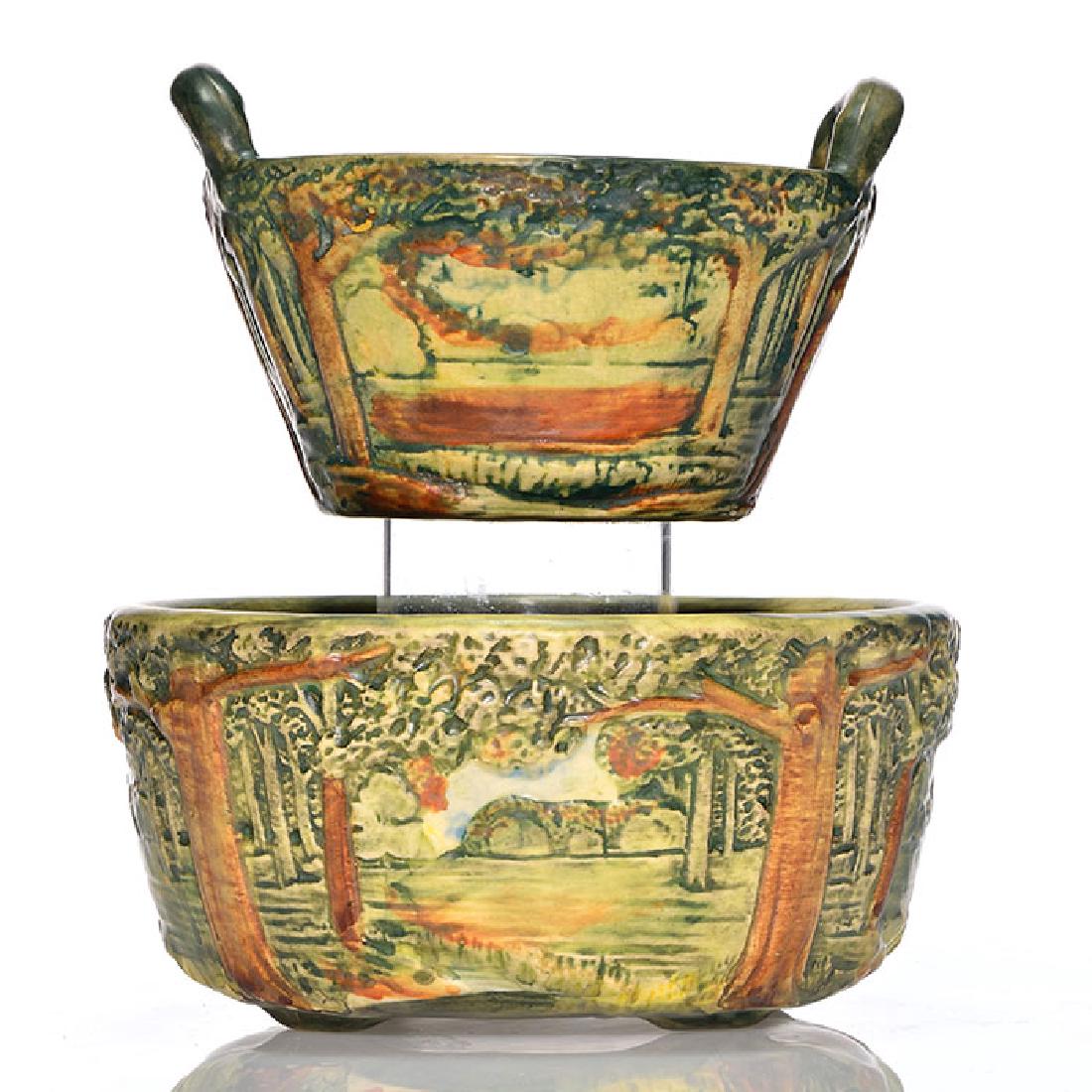 2 Weller Forest items, small jard, handled basket,2 7/8 (1 of 1)