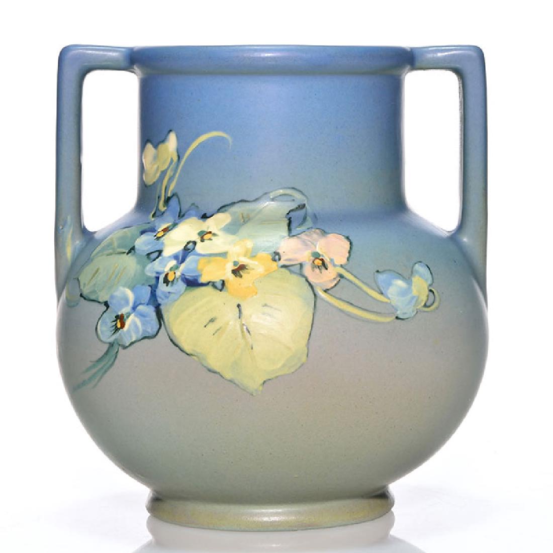 Weller Hudson vase, pansies, Pillsbury, 6 inches (1 of 2)