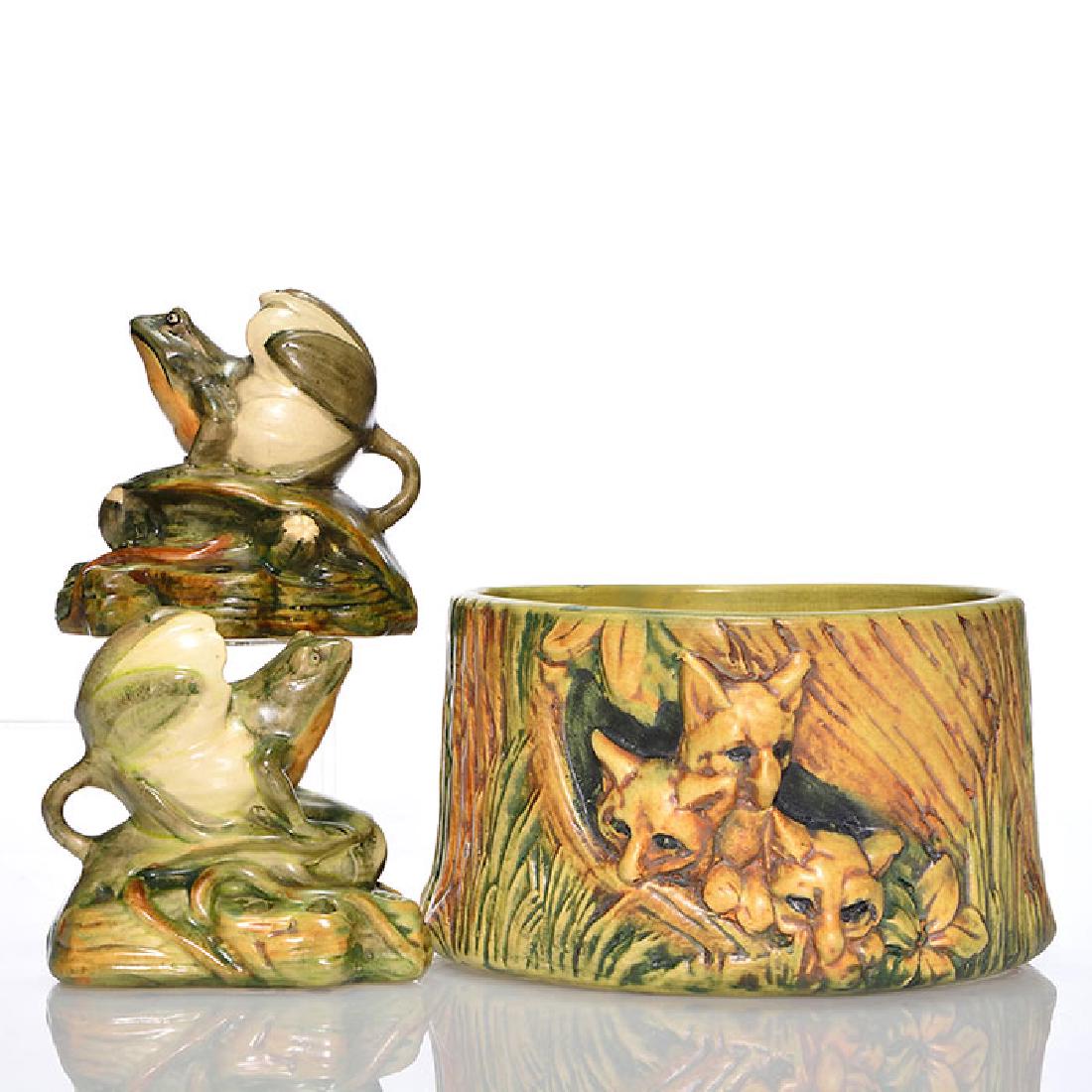 3 Weller Items, fox bowl and 2 frogs w/lotus flower (1 of 1)