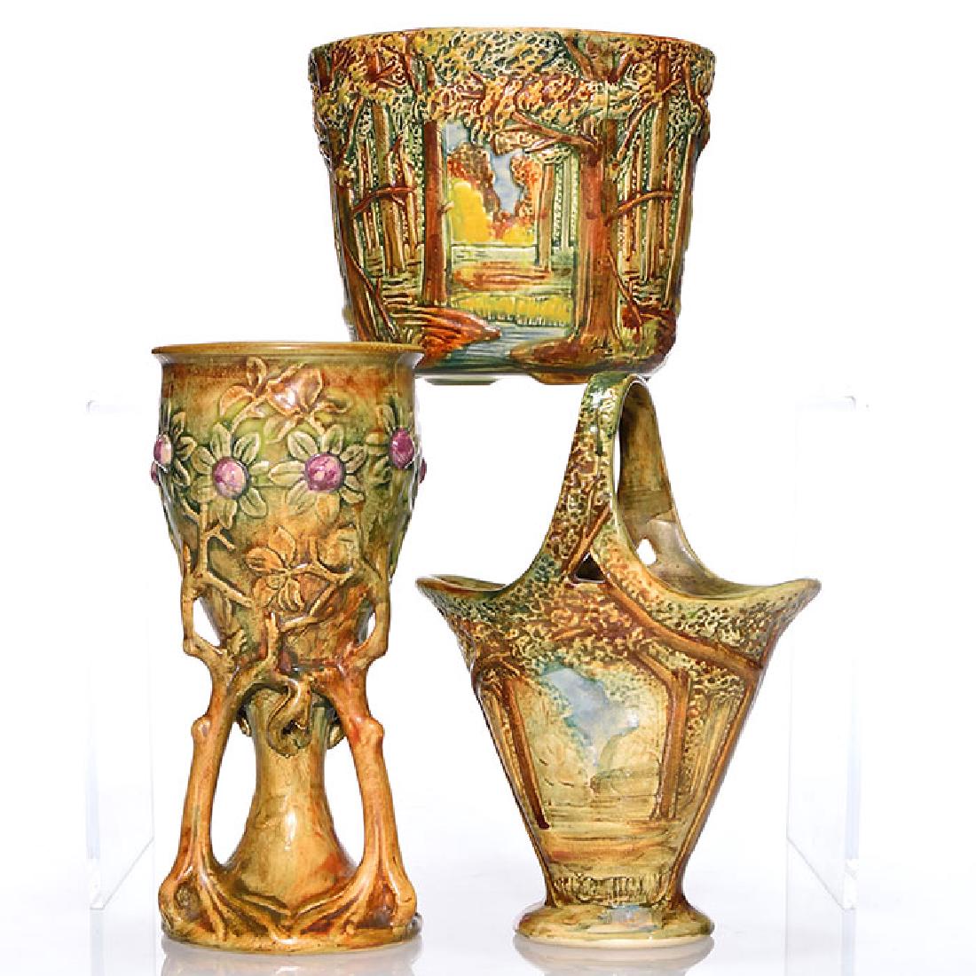3 Weller Forest items, vase, basket, chalice, tallest 9 (1 of 1)