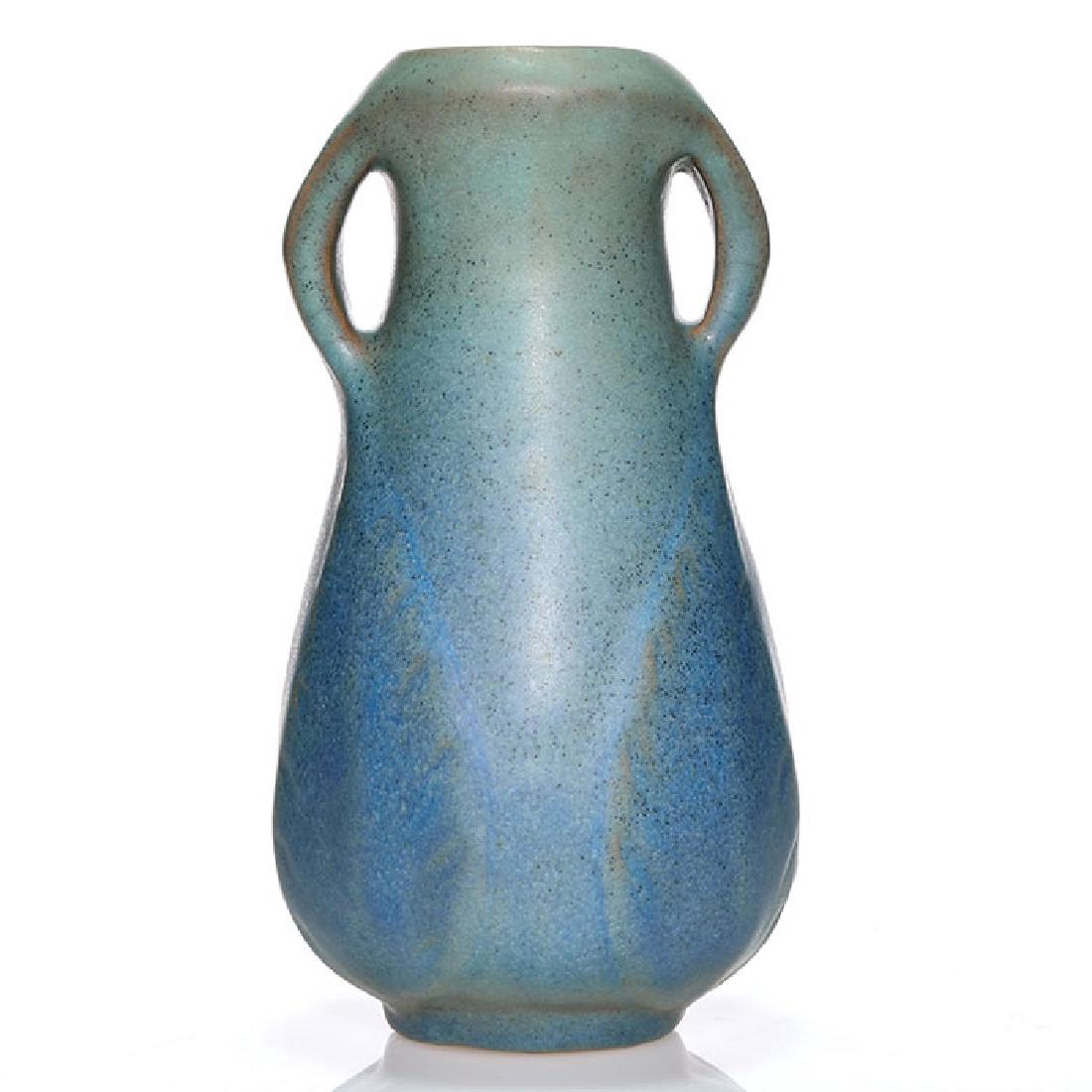Early Van Briggle blue vase, leaves, 8 1/4 inches (1 of 2)