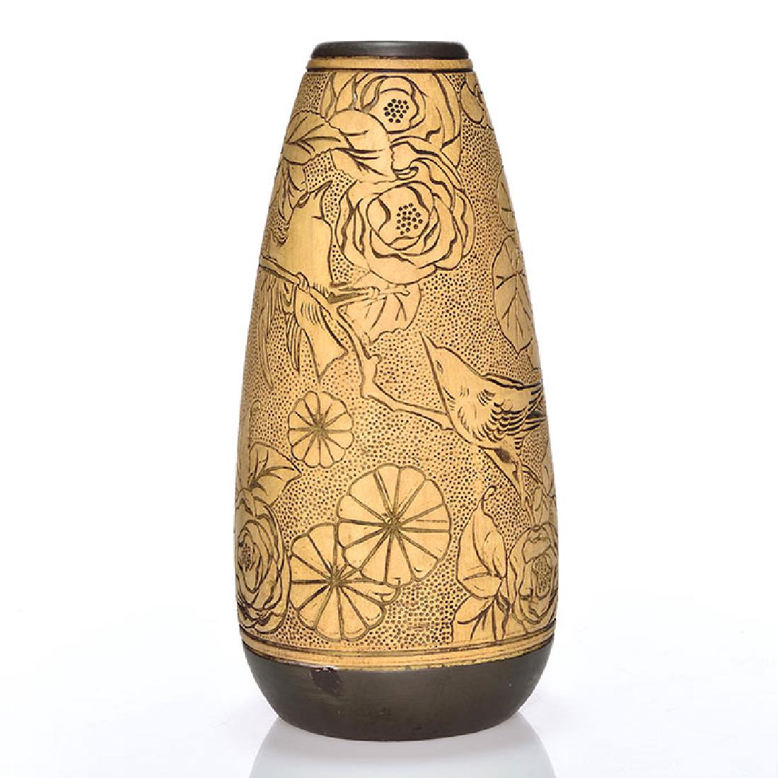 Weller Claywood vase with birds, 11 inches (1 of 2)