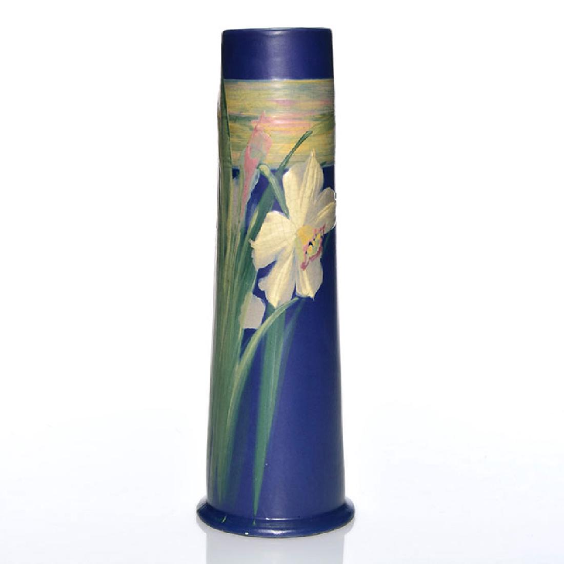 Weller Blue and Decorated tall vase, daffodils, 13 (1 of 2)