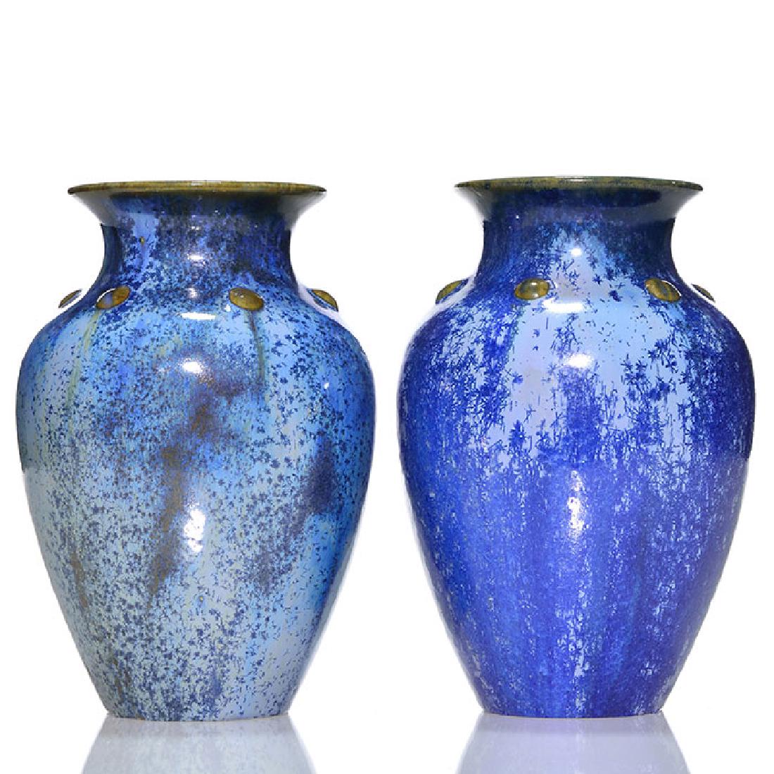 2 Fulper blue crystalline glaze vases, shape 532, 6 7/8 (1 of 2)