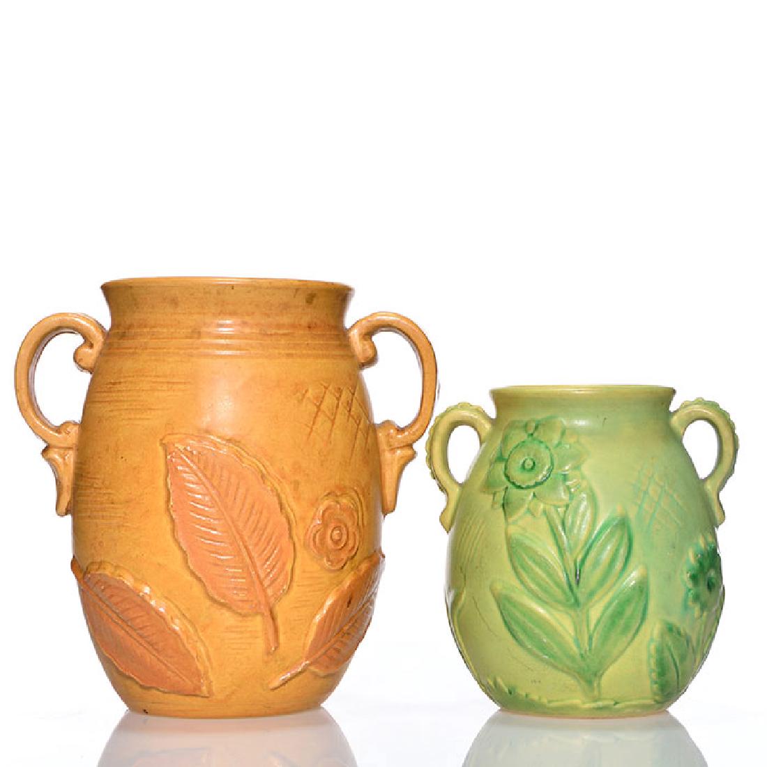 2 Weller Manhattan Art Deco vases, 6 1/8 and 8 1/8 (1 of 2)