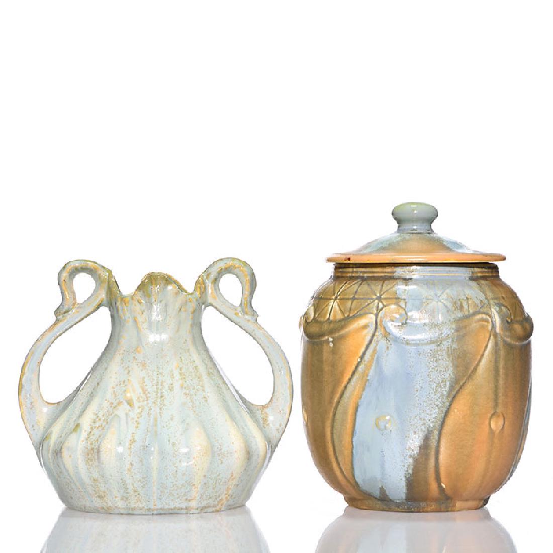 2 Belgium items, vase, gold crystals over blue, humidor (1 of 2)