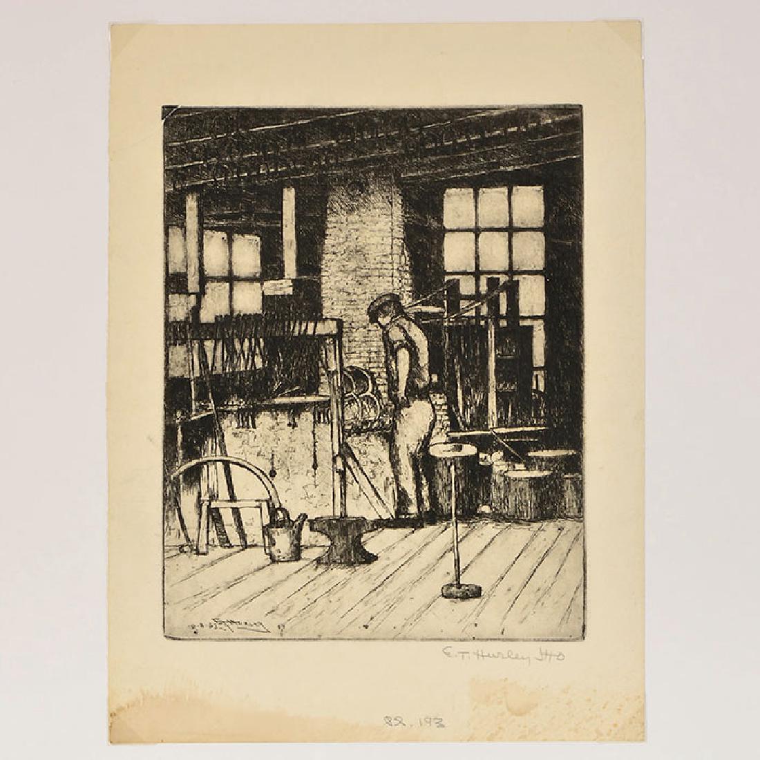 E.T. Hurley print, Blacksmith's Shop, 1933, 9" x 7" (1 of 1)