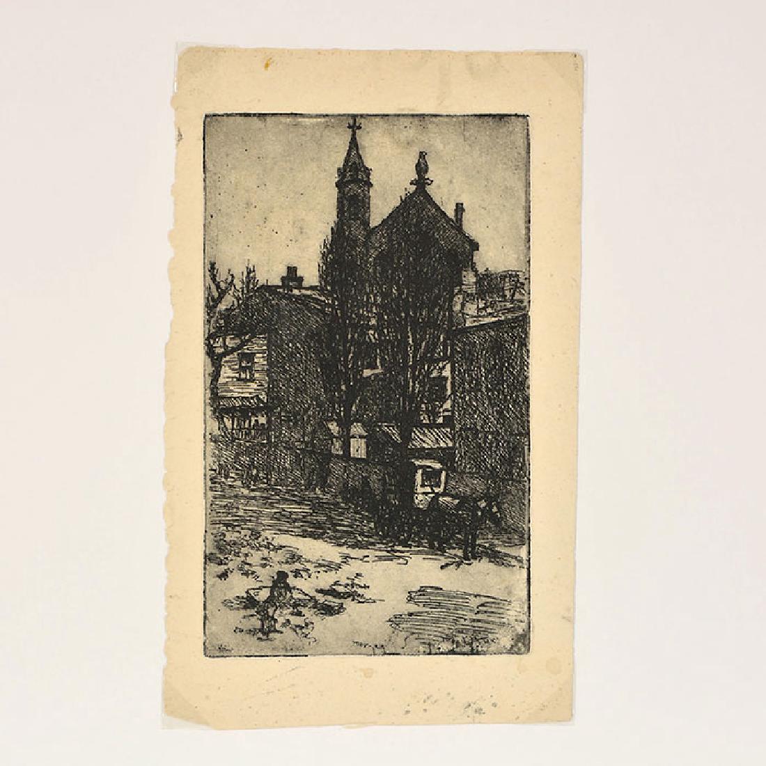 E.T. Hurley etching, Mt. Adams houses and church, 7 x 4 (1 of 1)