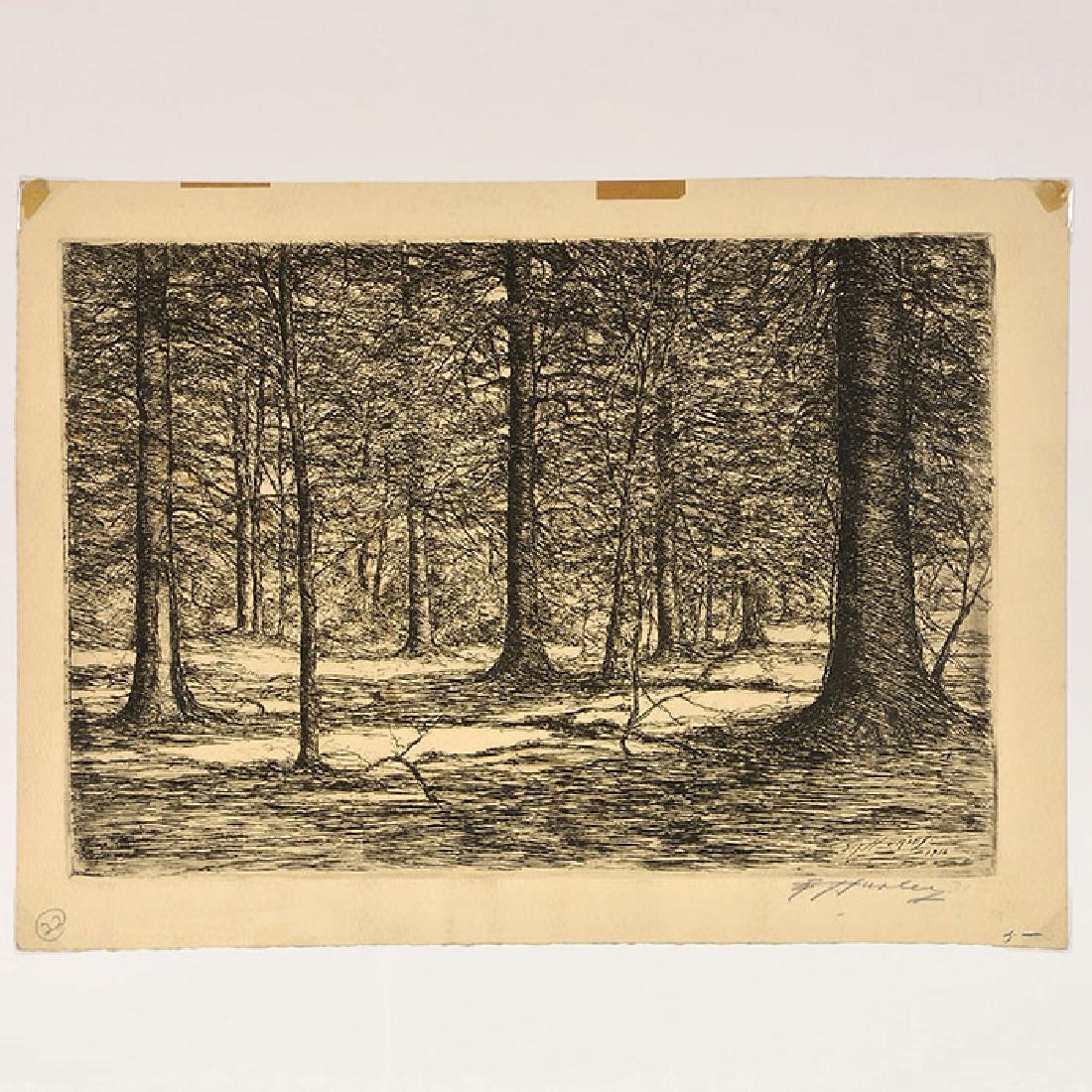 E.T. Hurley etching,  wooded lot, 8 x12 inches,  1931 (1 of 1)