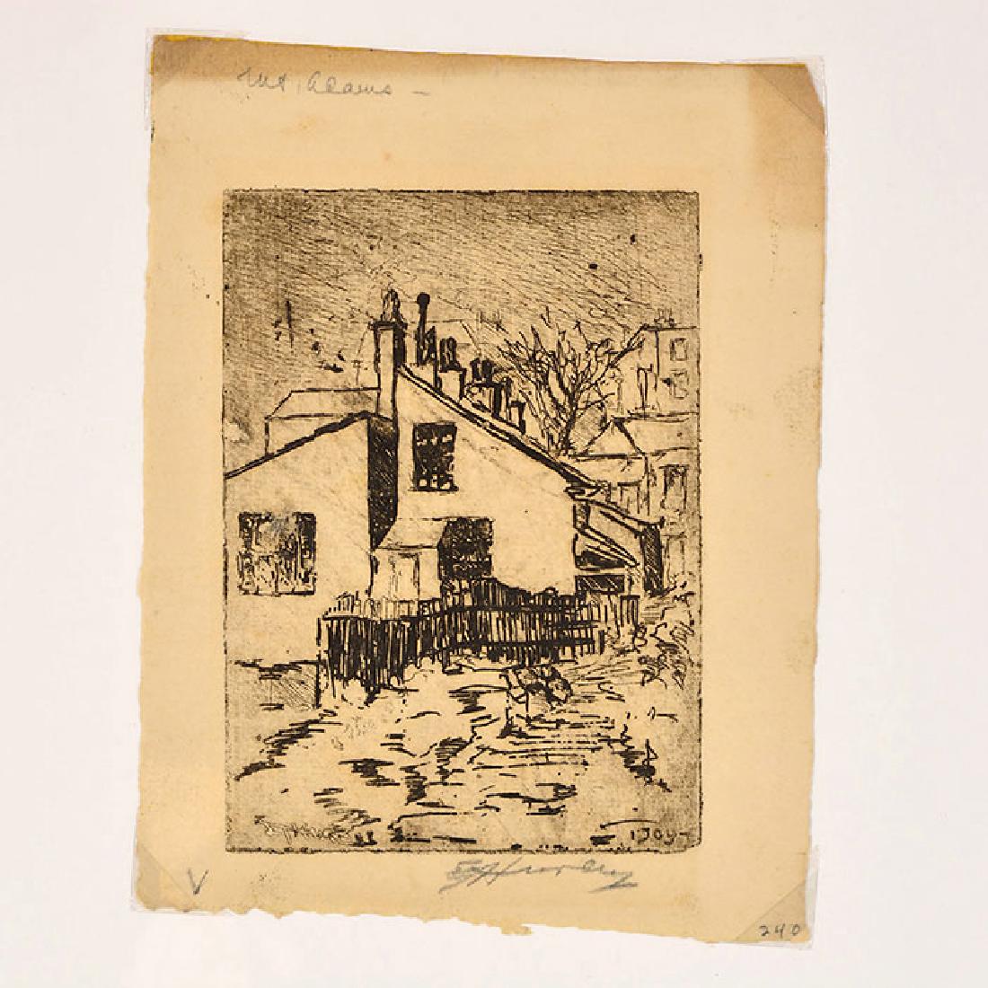 E.T. Hurley etching, Mt. Adams houses, 5 1/2" x 3 3/4" (1 of 1)