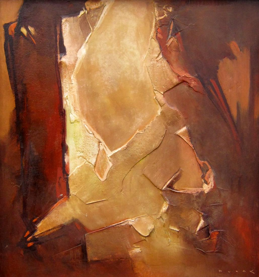 Rudolf Pusak (1908 - 1990) Die Schlucht (The Ravine): RUDOLF PUSAK (Austrian 1908 - 1990 ) Die Schlucht (The Ravine) Oil on board 33" x 31" (83.82 x 78.74 cm.) Signed lower right; signed & titled verso