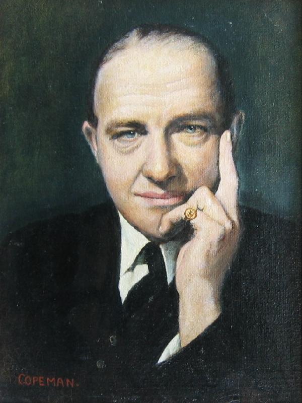 Portrait of R.A.Butler (former British Foreign Secr: WILLIAM FREDERICK UTTING COPEMAN (British/Canadian, 20th Century 1872 - 1958 ) Portrait of R.A.Butler (former British Foreign Secretary) Oil on canvas laid on board 16" x 12" (40.64 x 30.48cm.) Signed