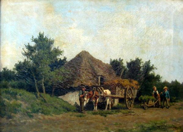 Loading the Hay Cart: HERMANUS CHARLES CHRISTIAAN BOGMAN (Dutch 1861 - 1921 ) Loading the Hay Cart Oil on canvas 14.5" x 19.5" (36.83 x 49.53) Signed lower left