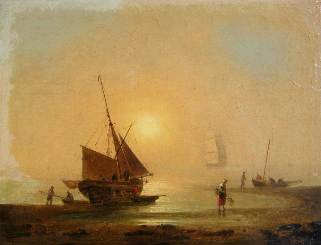 Unloading the Catch: THOMAS LUNY (British 1759 - 1837 ) Unloading the Catch Oil on canvas 9.5" x 12.25" (24.13 x 31.12cm.) Signed lower left & dated 1810