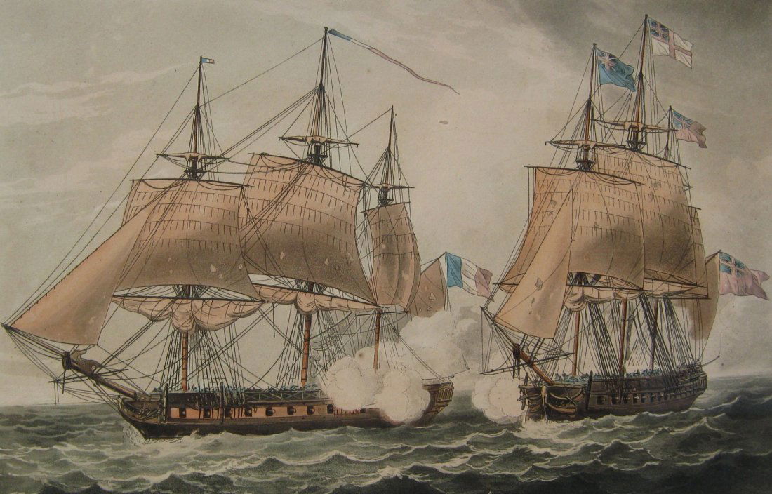 Various 18th Century Naval Battles (6): THOMAS WHITCOMBE (British 1752/63 - 1824 ) Various 18th Century Naval Battles (6) Aquatint 5" x 8" (12.7 x 20.32cm.) and bigger