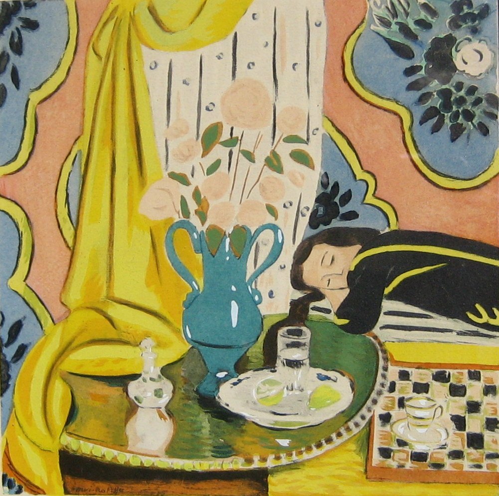 Femme a Cote d'un Echiquier: HENRI MATISSE (French 1869 - 1954 ) Femme a Cote d'un Echiquier Lithograph 6.25" x 6.25" (15.88 x 15.88cm.) Signed in plate lower left
