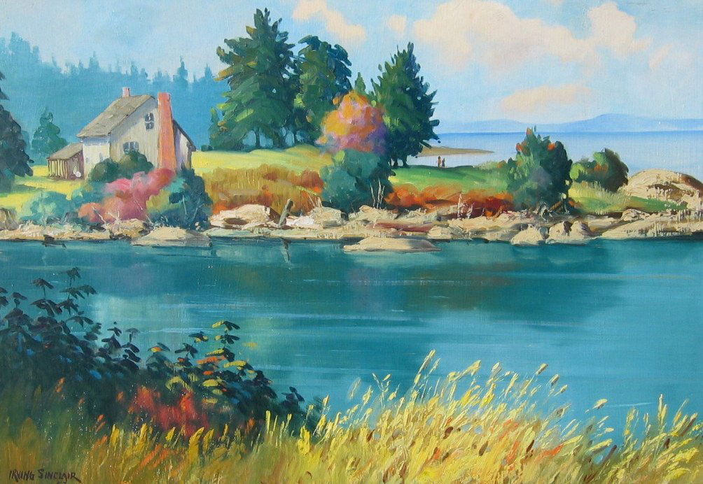 Galiano Island: IRVING SINCLAIR (American/Canadian 1895 - 1969 ) Galiano Island Oil on board 27.25" x 38.5" (69.22 x 97.97cm.) Signed lower left & dated '53 (unframed)