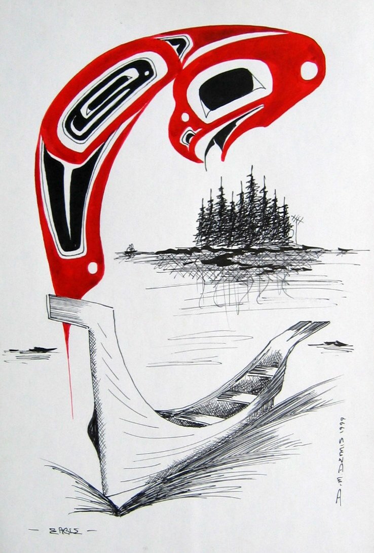 Eagle: DANNY DENNIS (Canadian 1951 - ) Eagle Ink on card stock 11" x 7.5" (27.94 x 19.05cm.) Signed lower right & dated 1999 (unframed)