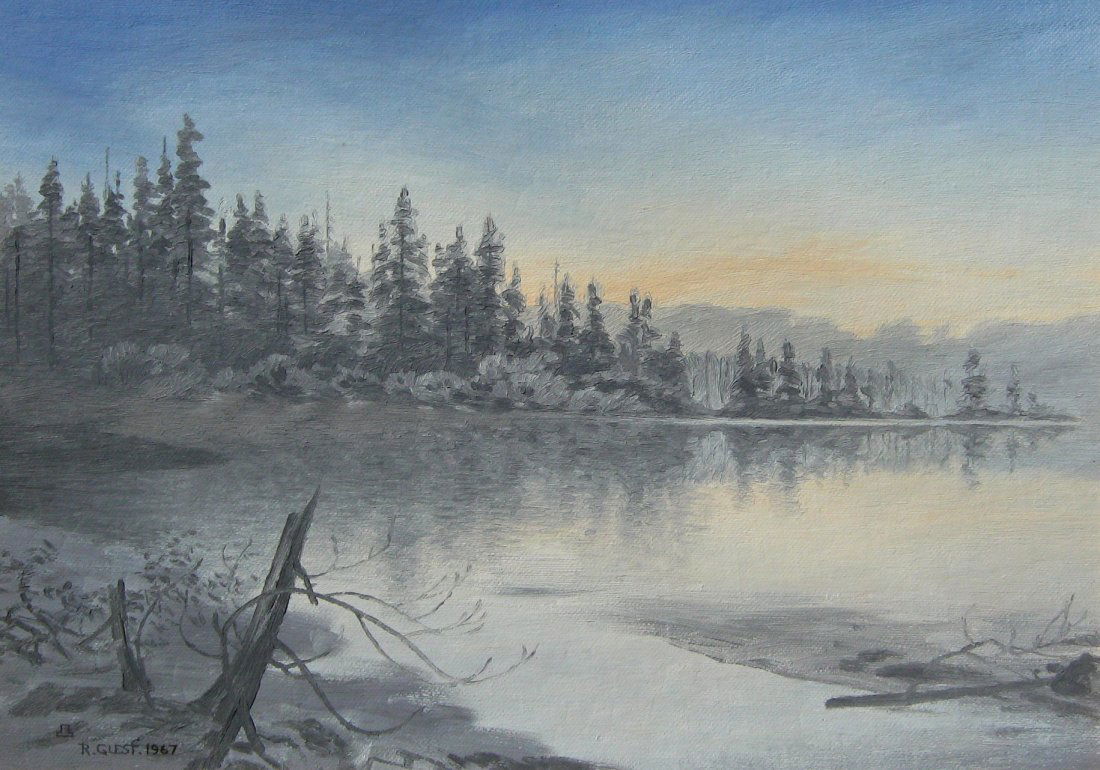 In the Quiet of Dawn: ROBERT GUEST ASA (Canadian, 1938-) In the Quiet of Dawn Oil on board 10 x 14 (25.4 x 35.56cm.) Signed lower left and dated 1967