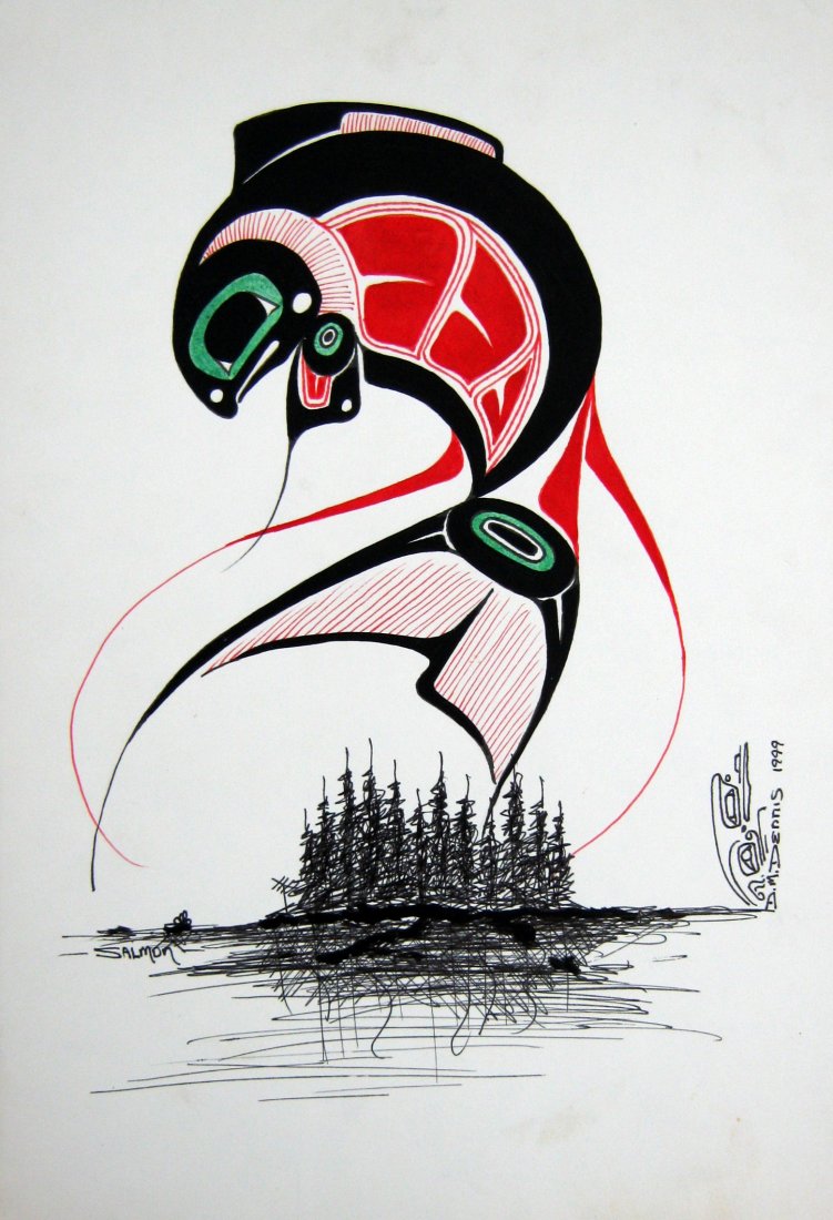 Salmon: DANNY DENNIS (Canadian 1951 - ) Salmon Acrylic on paper 11" x 7.5" (27.94 x 19.05cm.) Signed lower right & dated 1999 (unframed)
