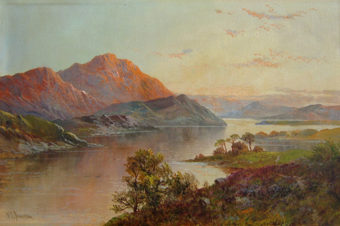Scottish Loch Landscape: FRANCIS E. JAMIESON (British 1895 - 1950 ) Scottish Loch Landscape Oil on canvas 16" x 24" (40.64 x 60.96cm.) Signed lower left