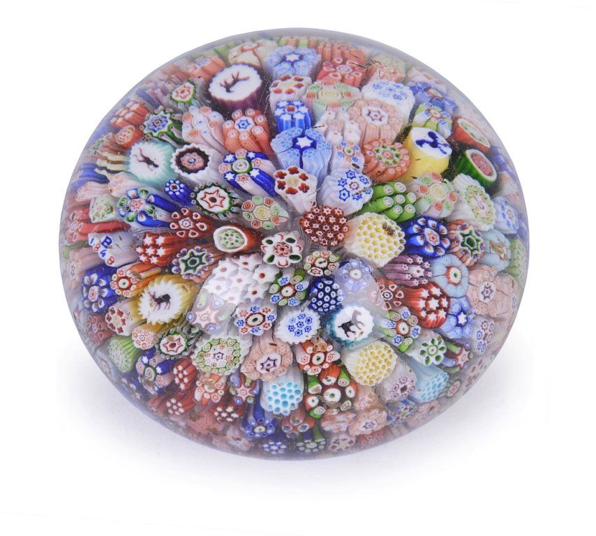 A BACCARAT MILLEFIORI PAPERWEIGHT, 1848 closepacked wi