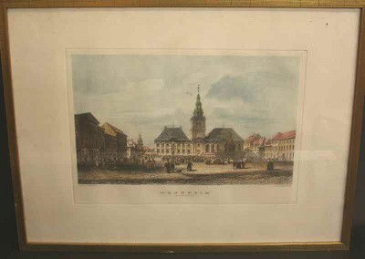 KOLB, M., "Mannheim marketplace", etching by J. P: KOLB, M., "Mannheim Marktplatz", Kupferstich nach J. Pozzi, gest. von M. Kolb, unter Glas, blattvergoldeter Rahmen H= 42,0 B= 56,0cm