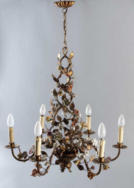 532 Fine Chandelier With Porcelain Flowers 6 Lichtig