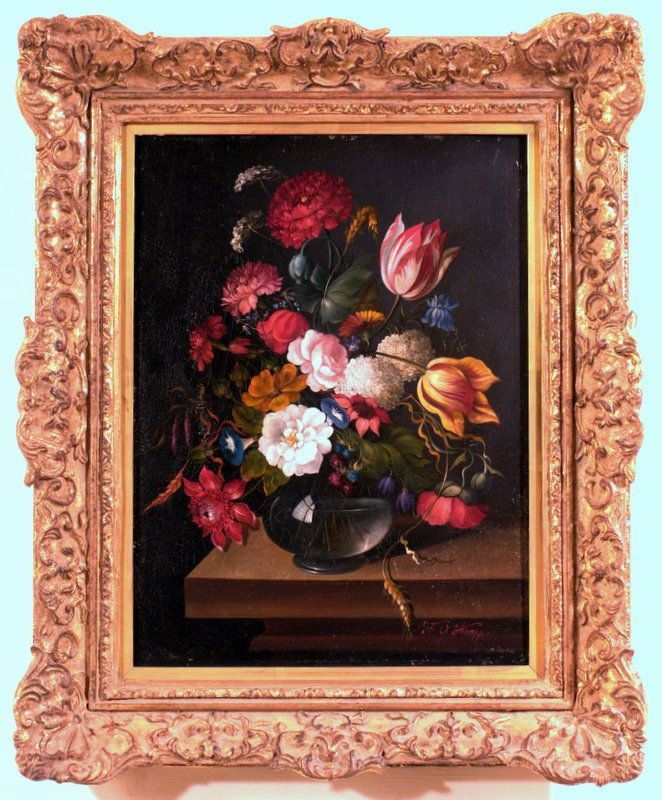 Oscar F. Knapp "born in Budapest in 1914", floral: Oscar F. Knapp "born in Budapest in 1914", floral still life in the old masters style sign. F. Oskar Knapp, Oil / copper, framed, 40 x 30 cm Oskar F. Knapp "geb. 1914 in Budapest", Blumenstillleben in