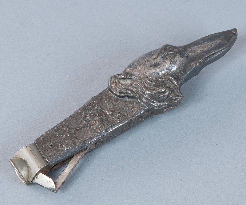 Cigar cutter, Art Nouveau Borso, probably WMF, Ger: Cigar cutter, Art Nouveau Borso, probably WMF, Germany Zigarrenabschneider, Jugenstil Borso, wohl WMF