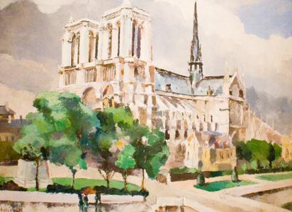 Robert Hallowell, American 1886 - 1939: Notre Dame, Oil on canvas, 21 x 28 3/4 inches, 1927, Signed and dated lower left, Provenance: Property of the Fine Arts Museum, Boston, MA.(BA-HAL-C0000)